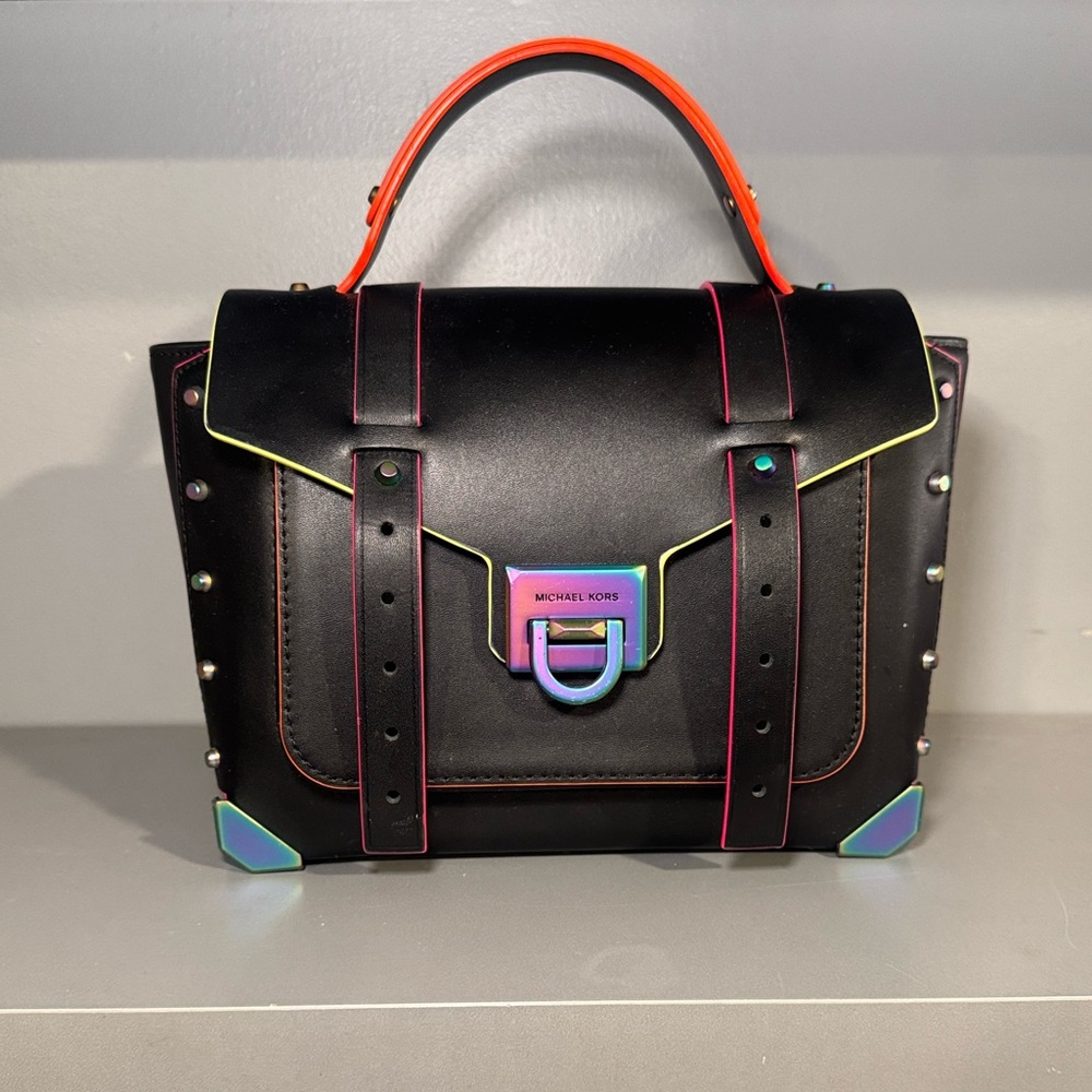 Michael Kors Black RARE Manhattan Satchel: Multicolor Women's Bag